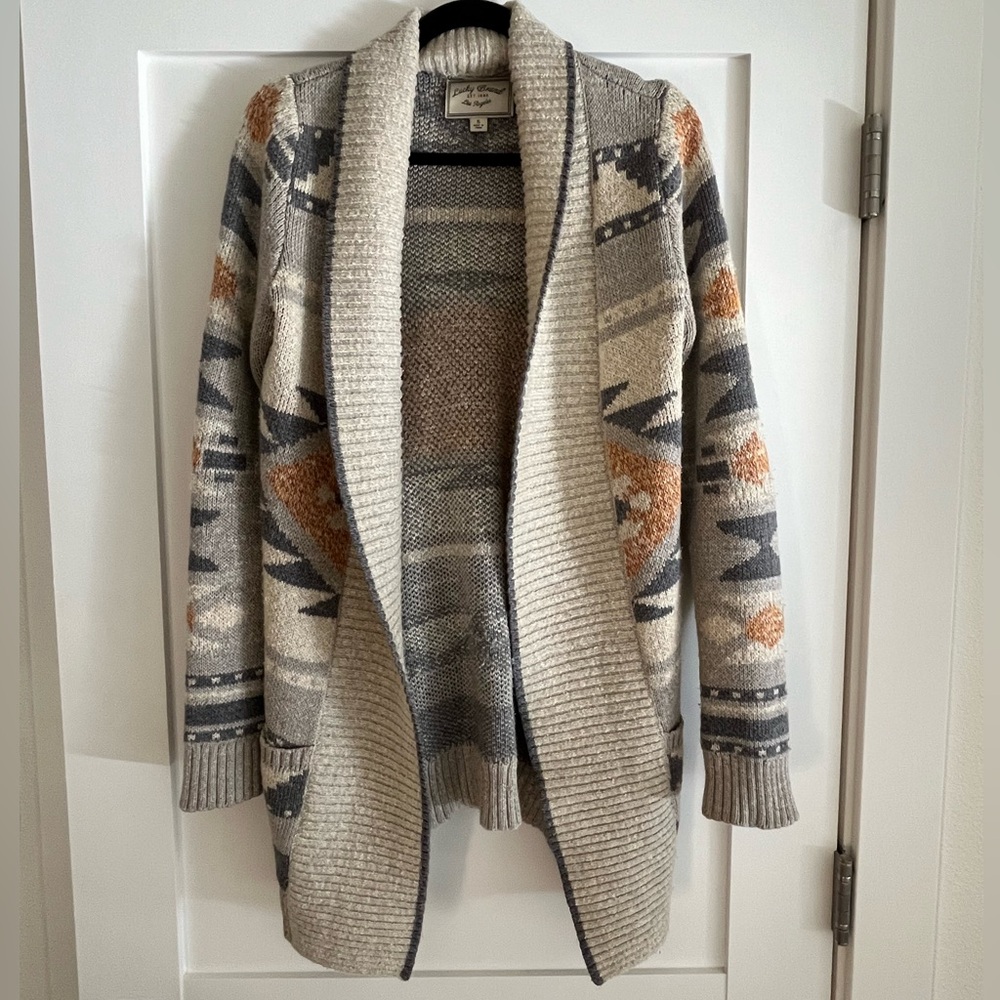 Lucky Brand Santa fe vintage look, cardigan sweater, women’s small cream gray